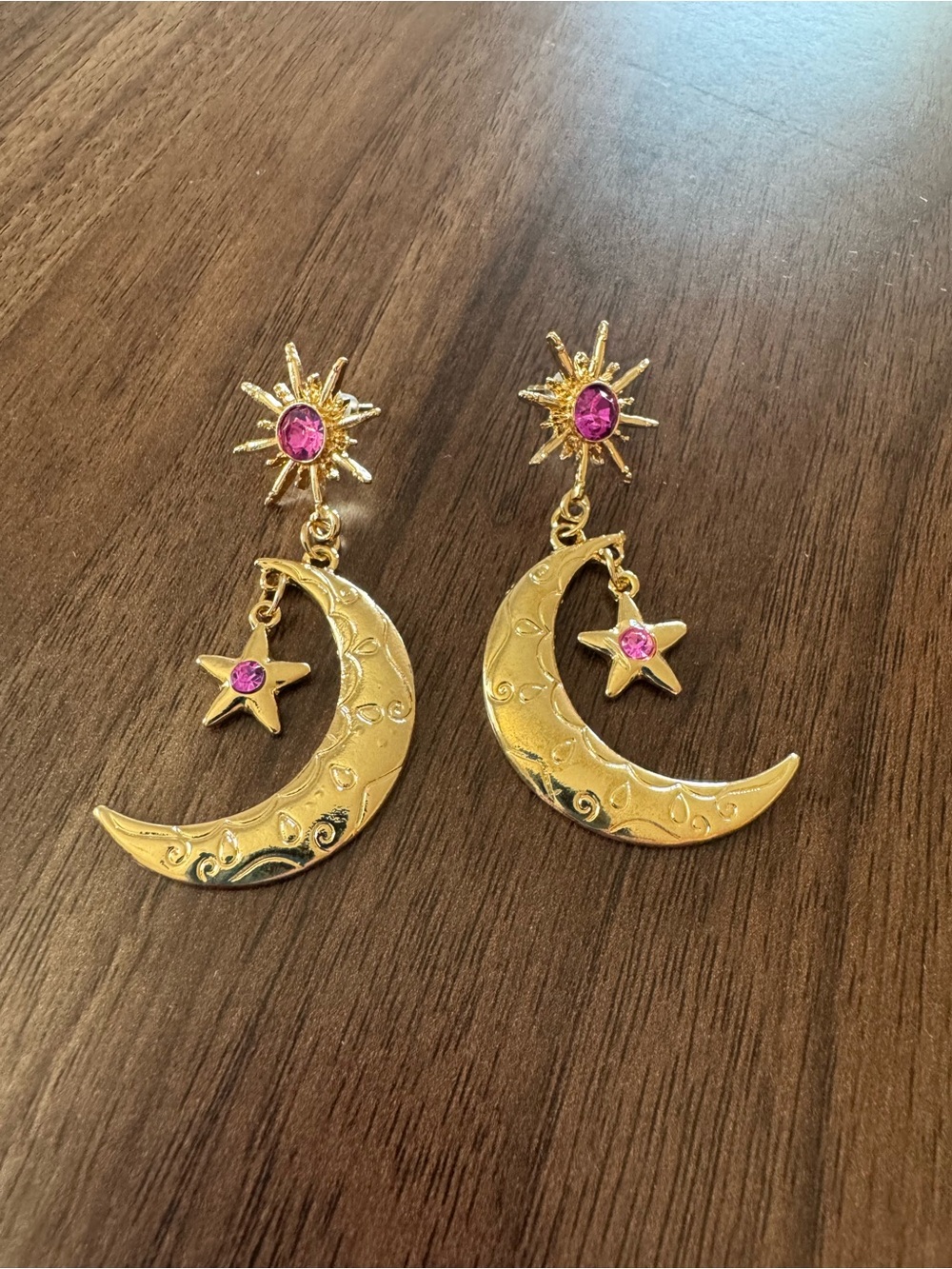 EARTHBOUND Gold-Tone Crescent Moon & Star Earrings with Purple Gems